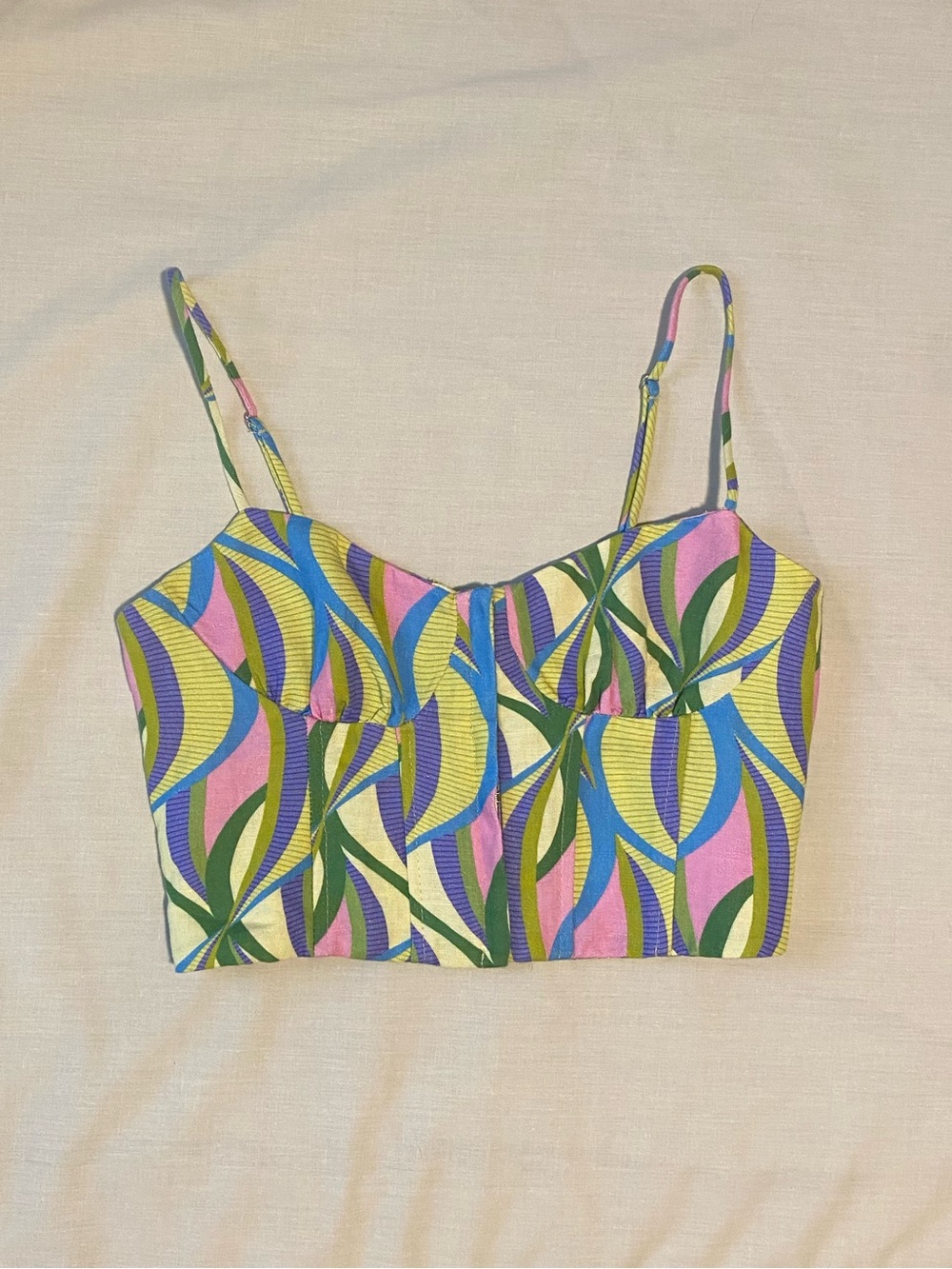 Zara Colorful Abstract Print Spaghetti Strap Crop Top